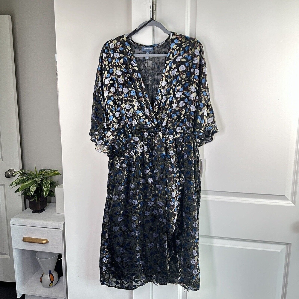 New ModCloth Black Floral Dramatic Depths Velvet Dress XL NWT